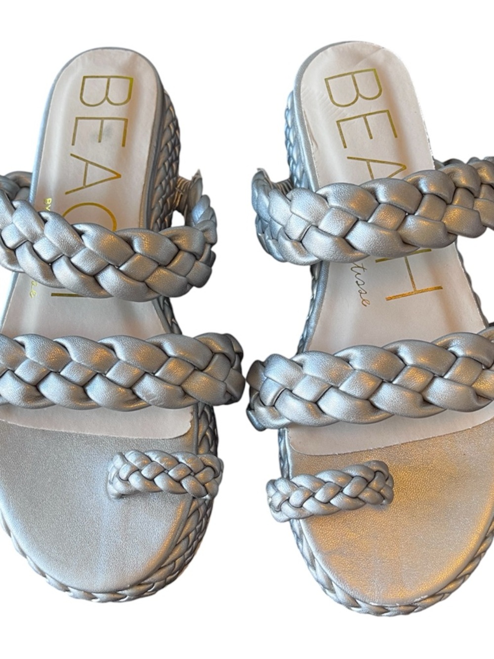 Beach by Matisse  Metallic Silver Braided Slide Sandals - Women's Size 7 NWOB